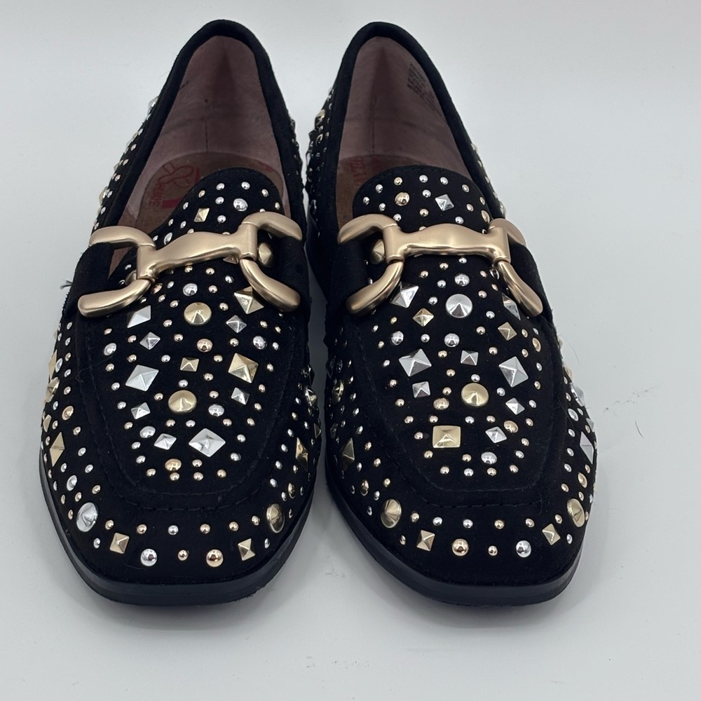 Kelly & Katie Black Loafers with Gold and Silver Studs